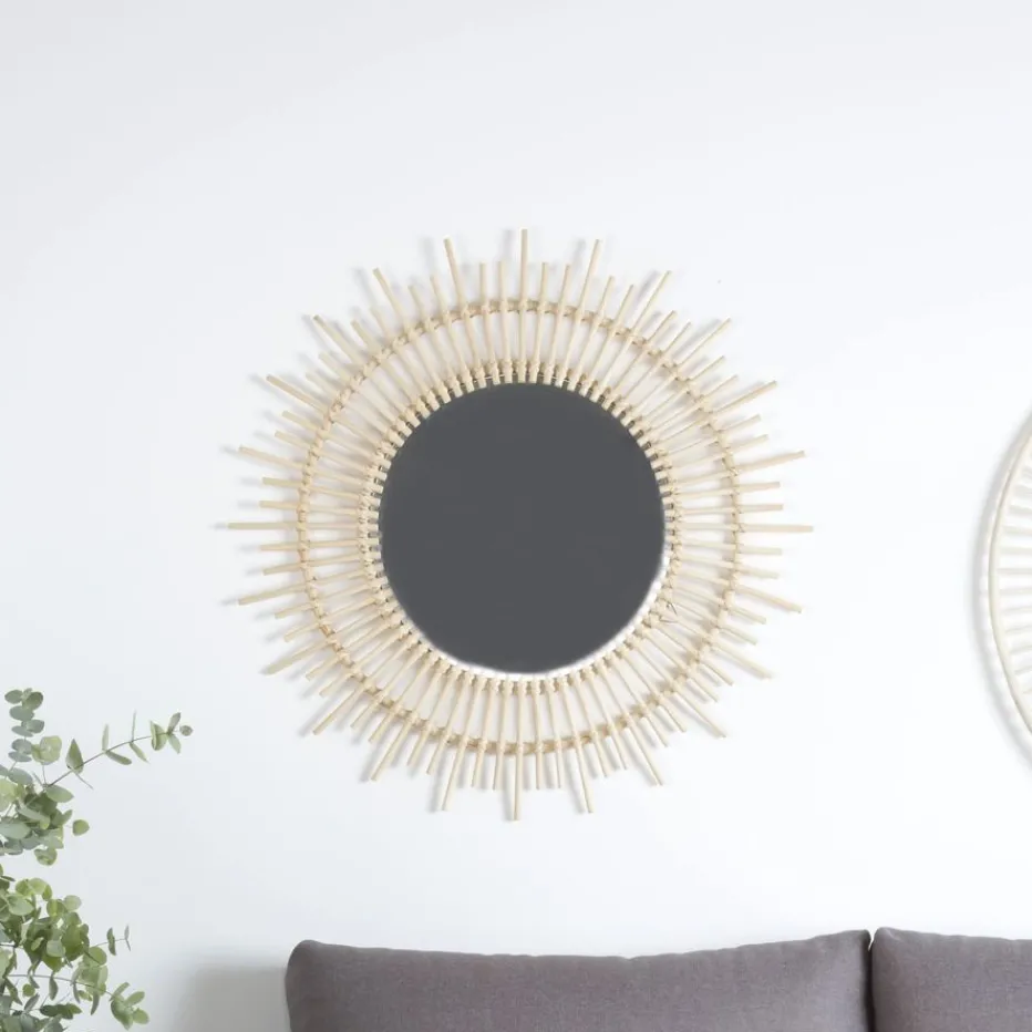 Agata Miroir rond mural en rotin naturel^Banak Discount