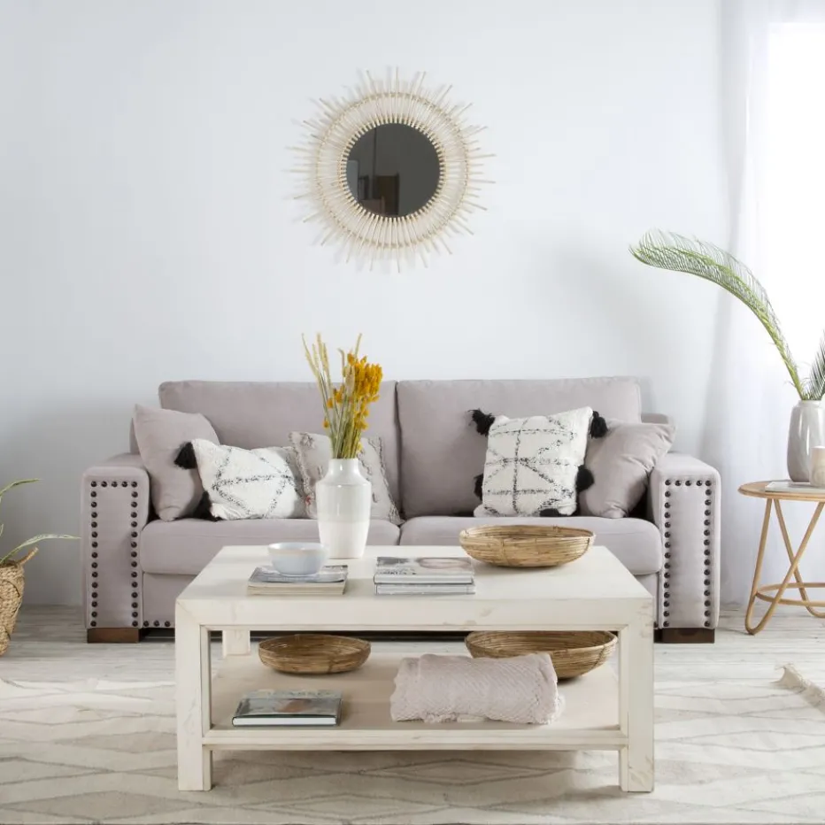Agata Miroir rond mural en rotin naturel^Banak Discount