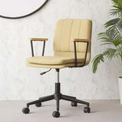 Aiko Chaise de bureau rembourrée mustard avec accoudoirs et roulettes^Banak Best