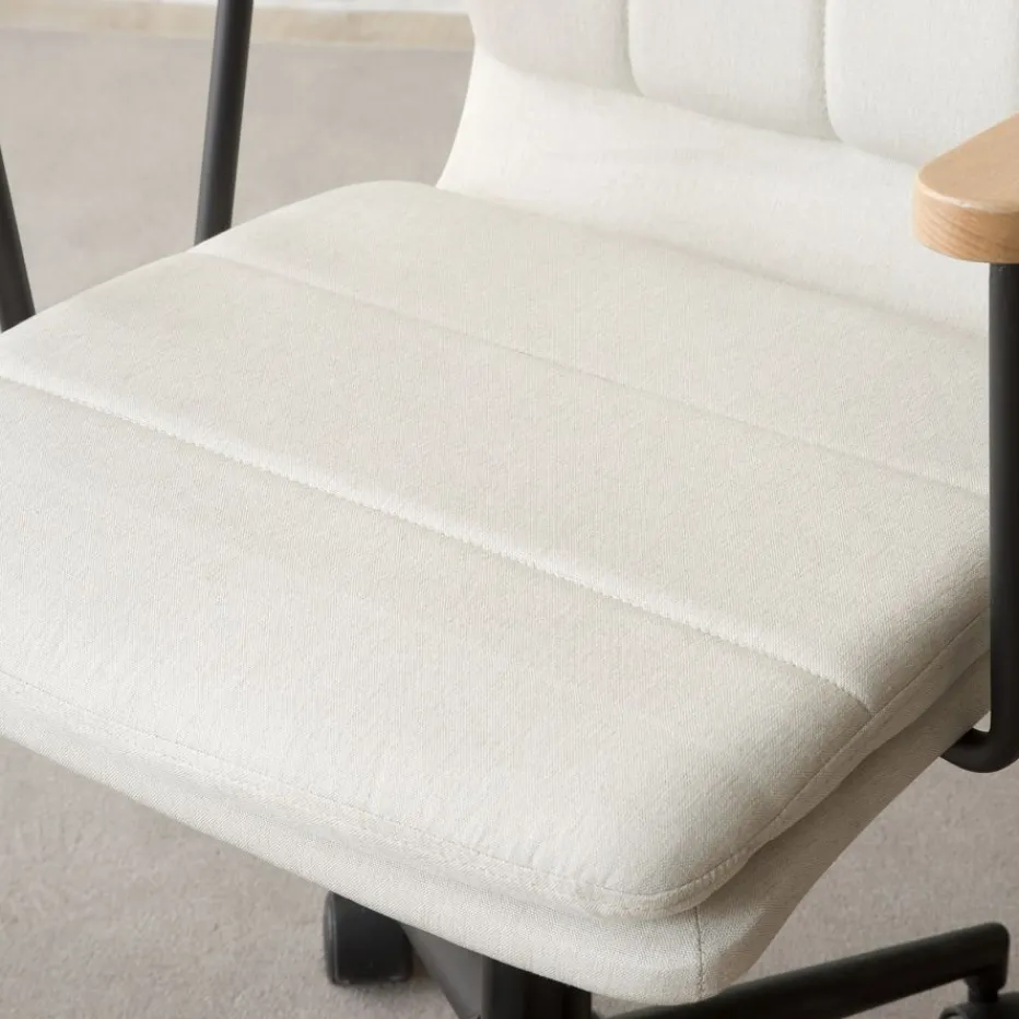 Aiko Chaise de bureau rembourrée beige avec accoudoirs et roulettes^Banak Discount