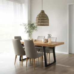 Amaia Table &agrave; manger rectangulaire en bois massif de manguier et métal^Banak Sale