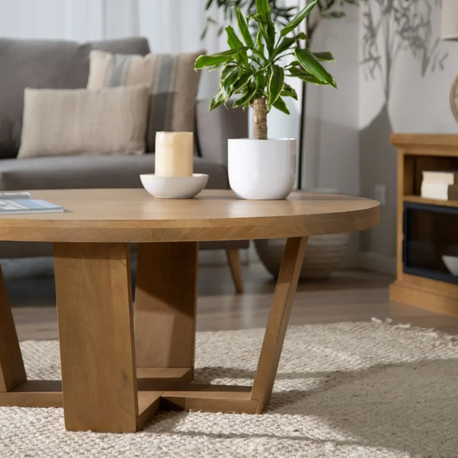 Amaia Table basse ronde en bois massif de manguier^Banak New