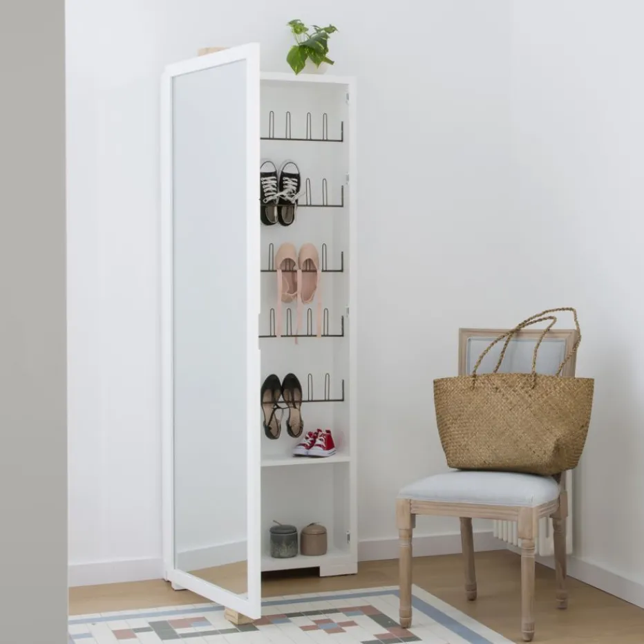 Asue Chaussures étroit en bois laqué blanc avec miroir^Banak Online