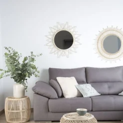 Aveiro Miroir rond mural en rotin naturel^Banak Clearance
