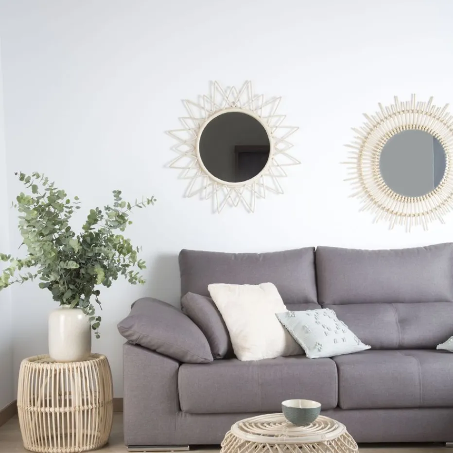 Aveiro Miroir rond mural en rotin naturel^Banak Clearance