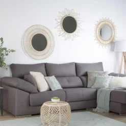 Aveiro Miroir rond mural en rotin naturel^Banak Clearance