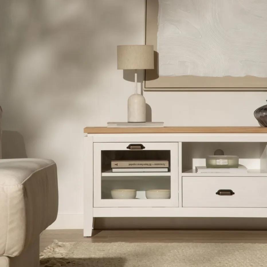 Avelin Meuble tv blanc et naturel^Banak Clearance
