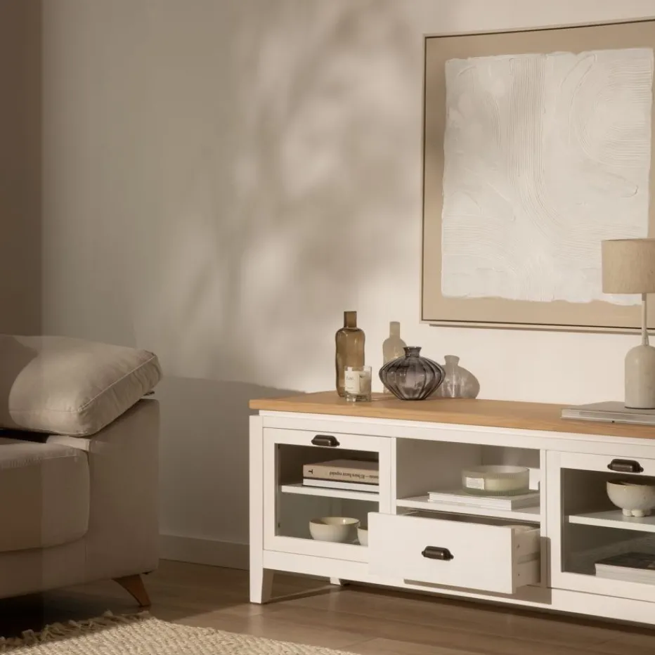 Avelin Meuble tv blanc et naturel^Banak Clearance