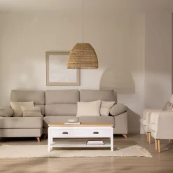 Avelin Table basse relevable en bois blanc et naturel^Banak