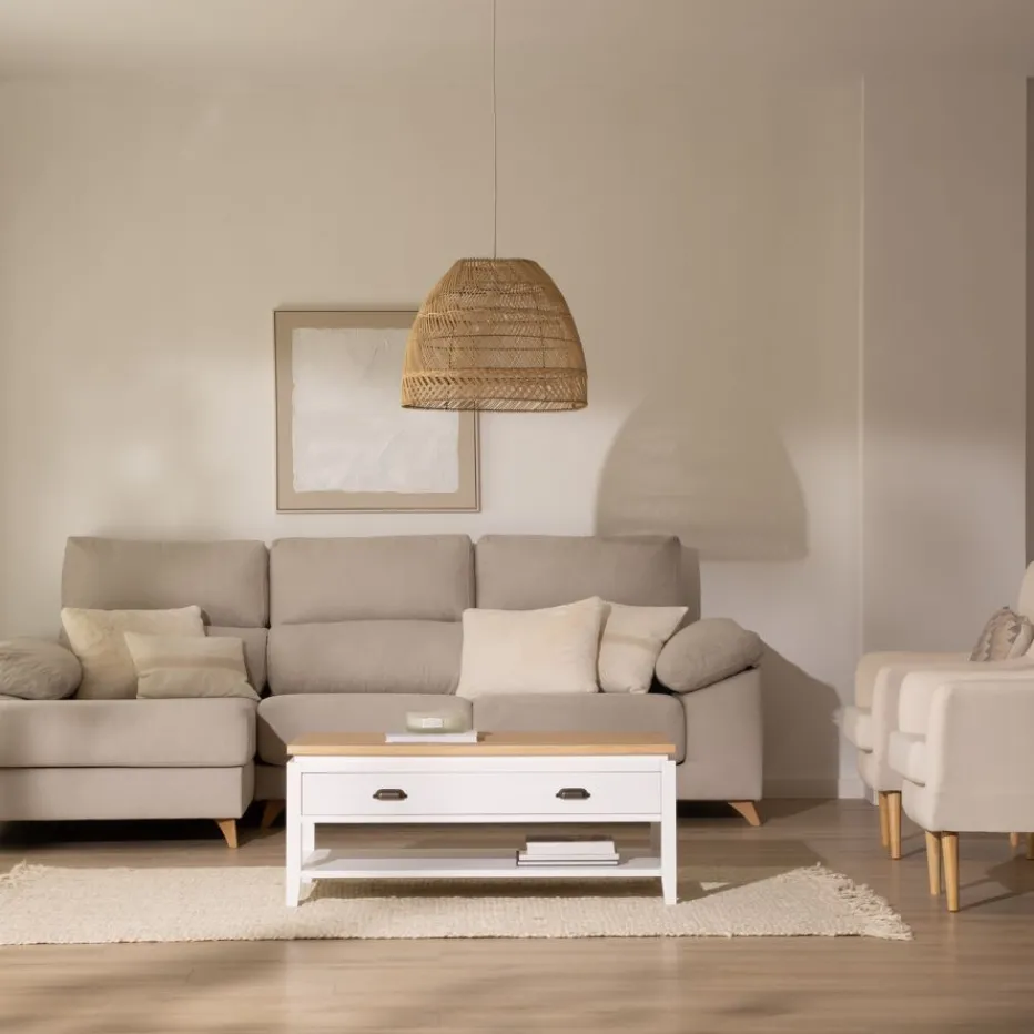 Avelin Table basse relevable en bois blanc et naturel^Banak