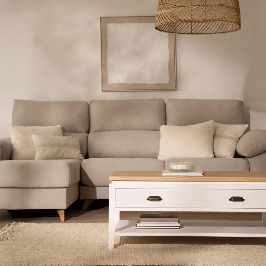 Avelin Table basse relevable en bois blanc et naturel^Banak