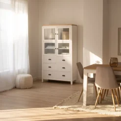 Avelin Vitrine en bois blanc et naturel^Banak Clearance