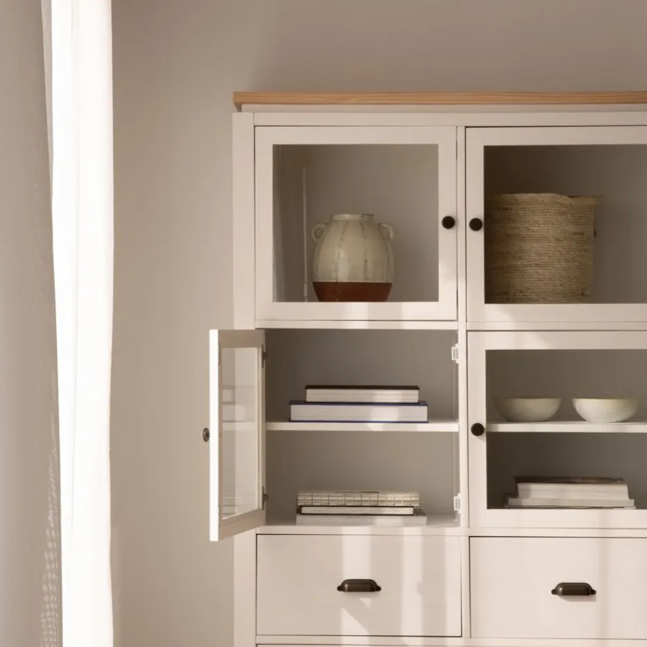 Avelin Vitrine en bois blanc et naturel^Banak Clearance