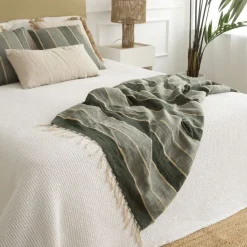 Bandol Plaid en coton vert naturel 130x170 cm^Banak