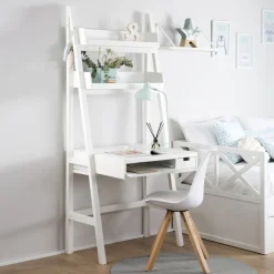 Bassay Bureau en bois laqué blanc avec tiroirs et étagère^Banak Best