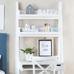 Bassay Bureau en bois laqué blanc avec tiroirs et étagère^Banak Best