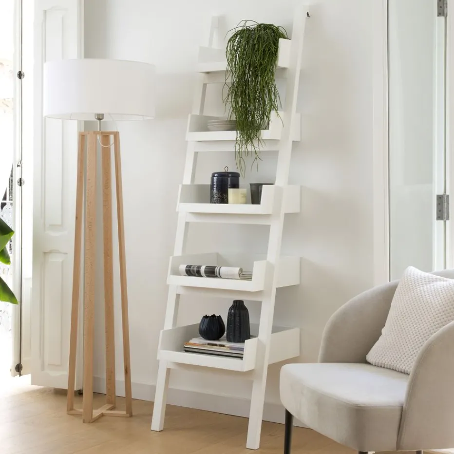 Bassay étagère échelle en bois laqué blanc^Banak Hot