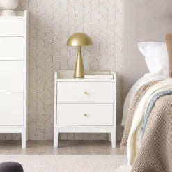 Berna Table de chevet en bois laqué blanc^Banak Online