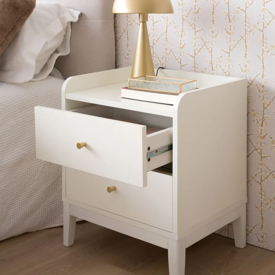 Berna Table de chevet en bois laqué blanc^Banak Online