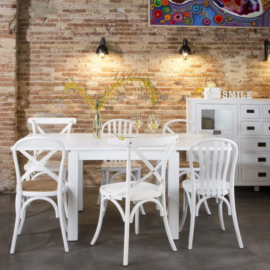 Blay Table à manger carrée extensible 90/180 en bois laqué blanc^Banak Best