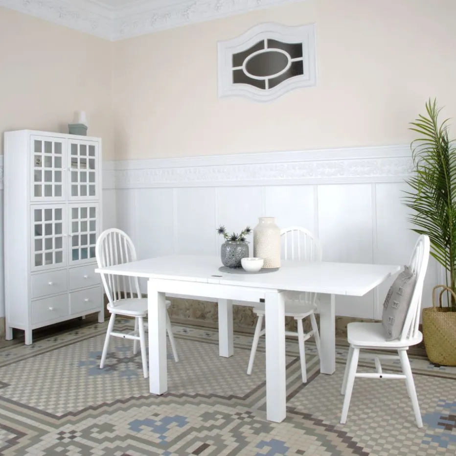 Blay Table à manger carrée extensible 90/180 en bois laqué blanc^Banak Best