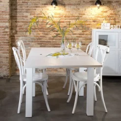Blay Table à manger carrée extensible 90/180 en bois laqué blanc^Banak Best