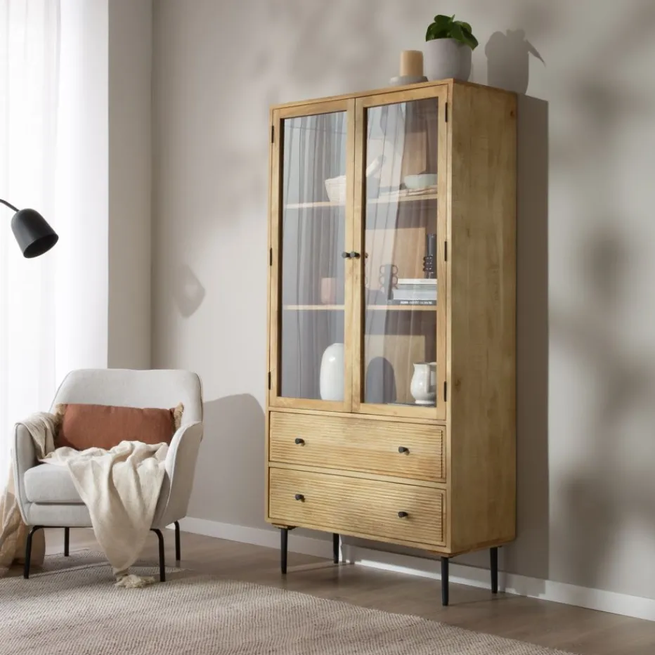 Boréal Vitrine en bois massif de manguier et métal^Banak Discount