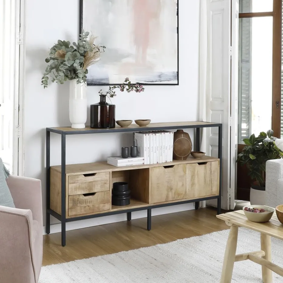 Boston Buffet en bois massif de manguier et métal^Banak Sale