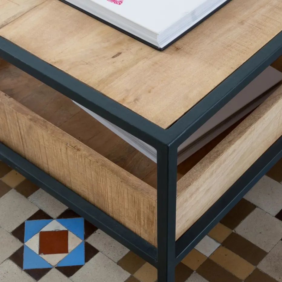 Boston Table basse carrée en bois massif de manguier et métal^Banak Clearance