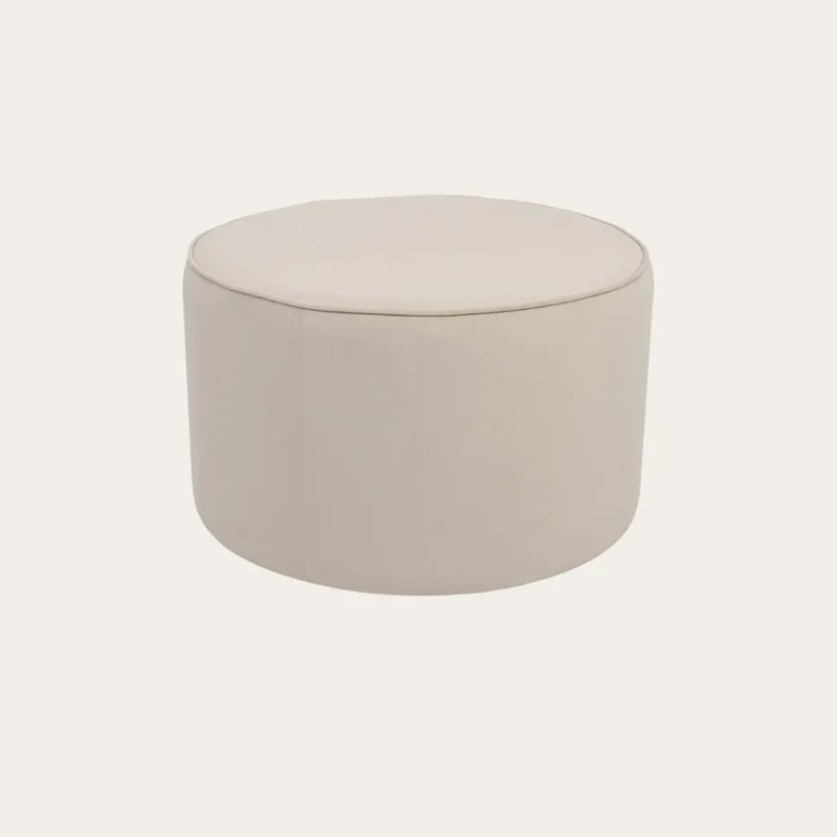 Camille Puf de salón redondo tapizado en terciopelo beige^Banak Clearance