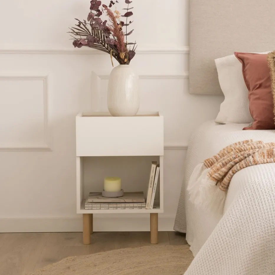 Canes Table de chevet blanc mat et naturel duna^Banak Outlet