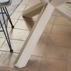 Carot Mesa de comedor de madera maciza natural y cristal redondo de 120 cm^Banak Online