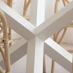 Carot Table à manger en bois massif laqué blanc et verre rond de 120 cm^Banak