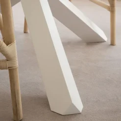 Carot Table à manger en bois massif laqué blanc et verre rond de 120 cm^Banak