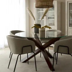 Carot Table &agrave; manger en bois massif teck et verre rond de 120 cm^Banak Hot