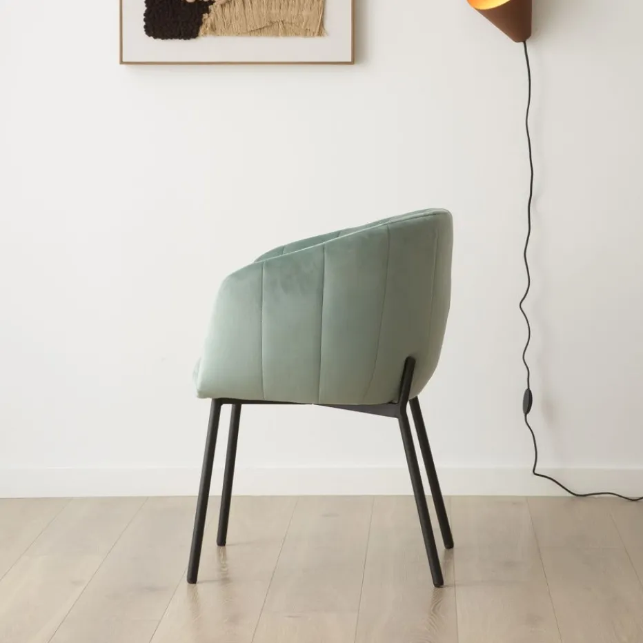 Chaise Nilsa en velours vert d'eau^Banak Online