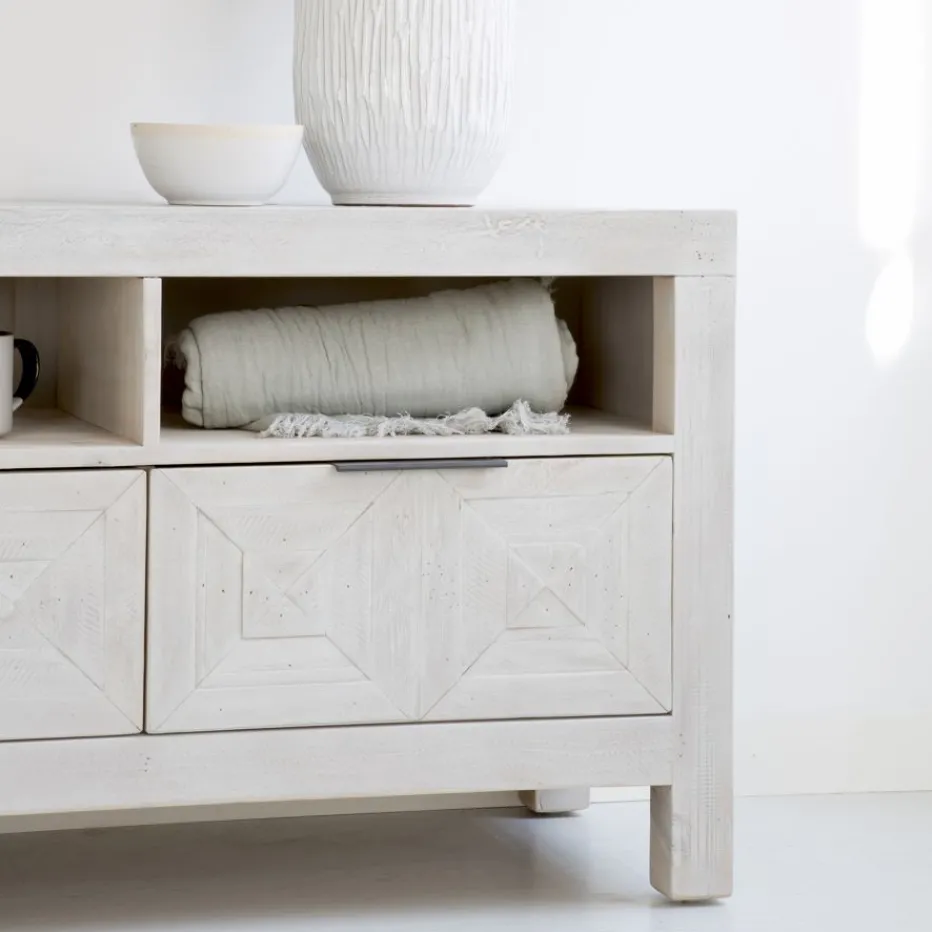 Cuzco Meuble tv en bois massif blanc wild^Banak Outlet