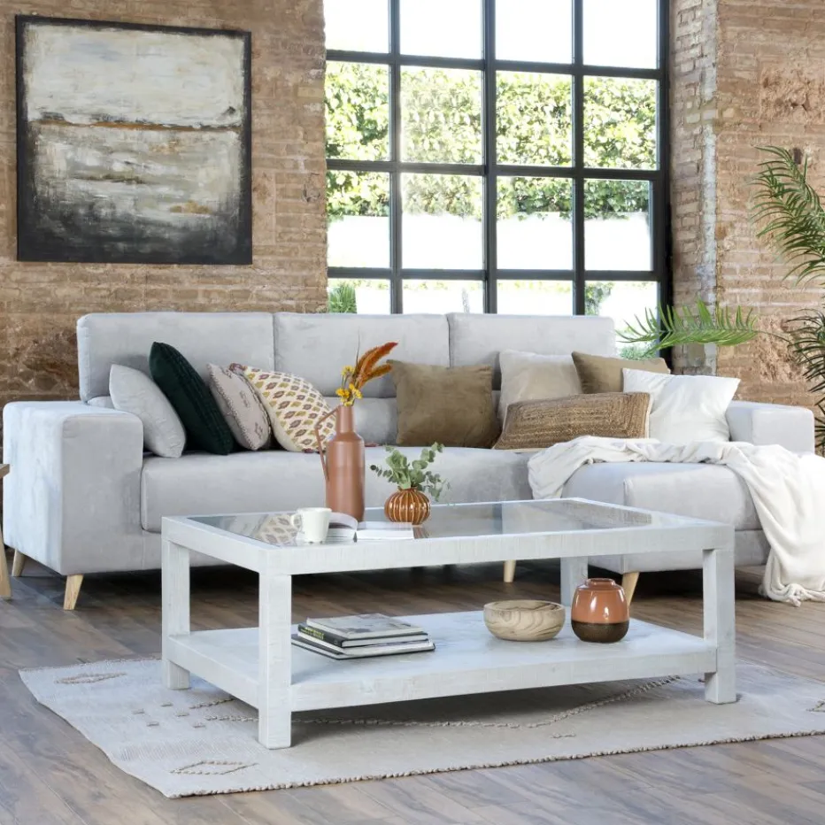 Cuzco Table basse en bois massif et verre^Banak