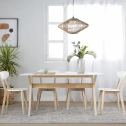 Cyrus Mesa de comedor rectangular de madera color blanco y natural^Banak Outlet