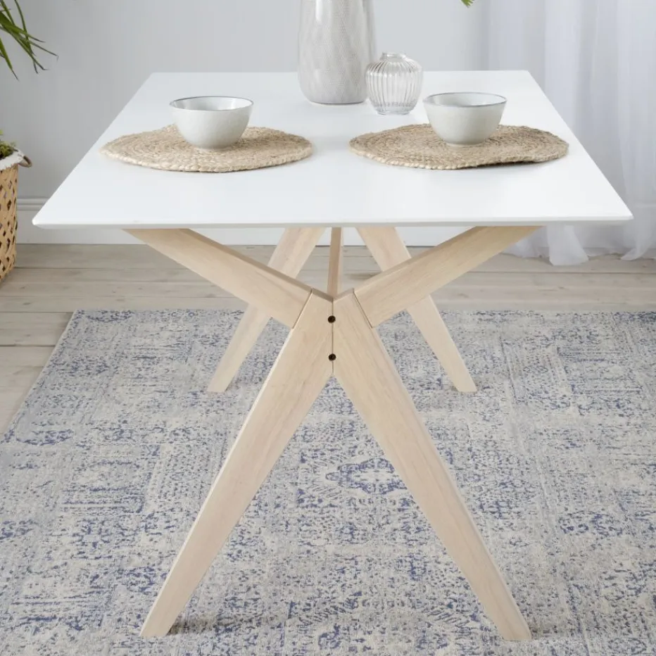 Cyrus Mesa de comedor rectangular de madera color blanco y natural^Banak Outlet