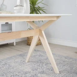 Cyrus Mesa de comedor rectangular de madera color blanco y natural^Banak Outlet