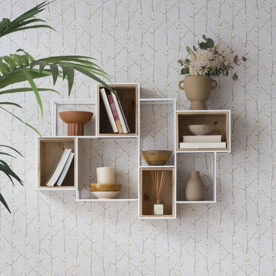 Dallas étagère murale en bois et métal blanc^Banak Hot
