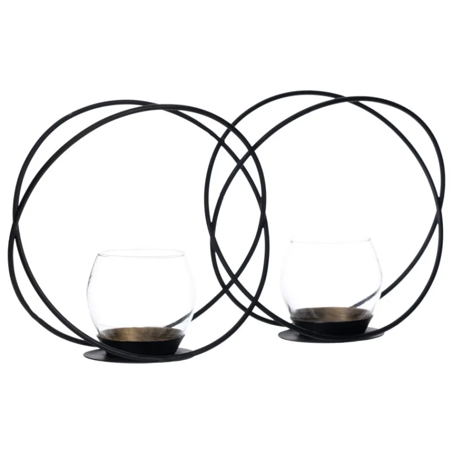 Dupla Bougeoirs en métal noir / verre^Banak Clearance