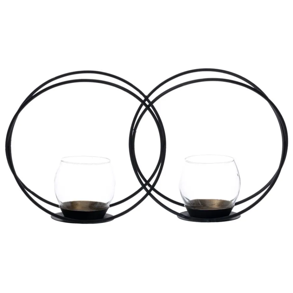Dupla Bougeoirs en métal noir / verre^Banak Clearance