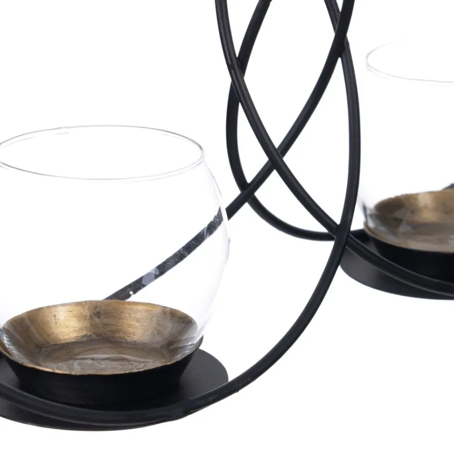 Dupla Bougeoirs en métal noir / verre^Banak Clearance