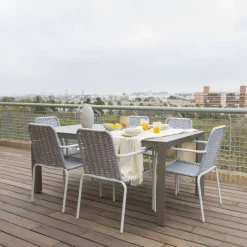Ensemble Table inset et 6 chaises gris/blanc^Banak New