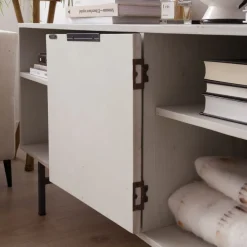 Enzo Meuble tv en bois massif et métal couleur blanc wild^Banak Online