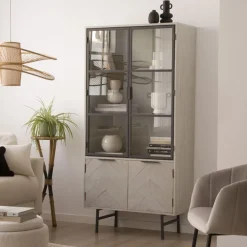 Enzo Vitrine en bois massif et métal couleur blanc wild^Banak New