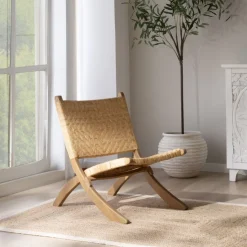 Ezza Fauteuil en bois massif et rotin couleur naturel^Banak Online