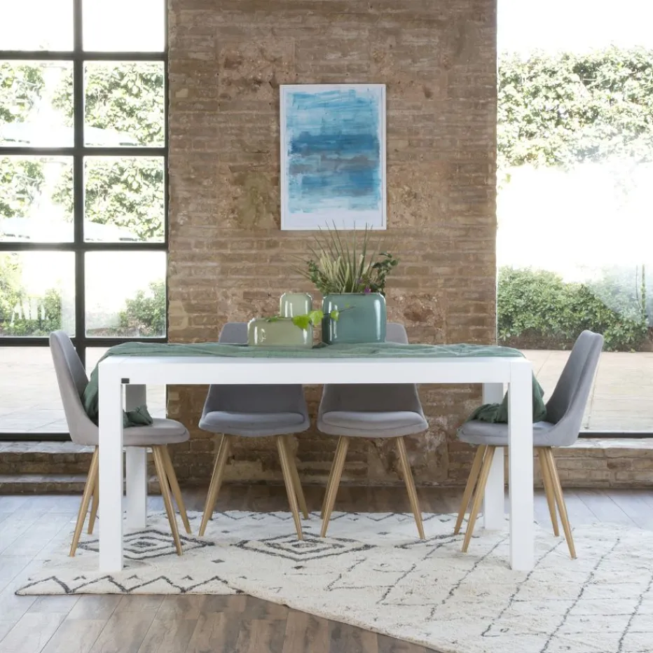 Gael Table à manger rectangulaire extensible 160/210 en bois laqué blanc^Banak Hot